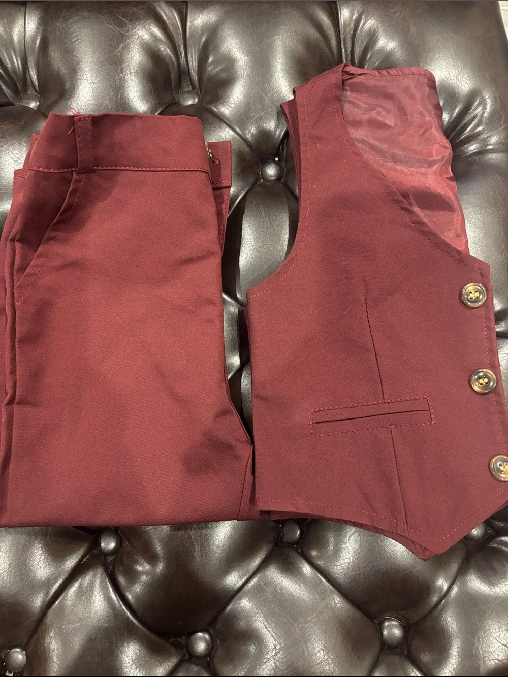 Burgundy Two-Piece Vest and Pants Set